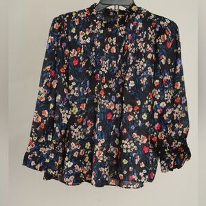 Ann Taylor Women’s Shirt XS Black Red Floral Long Sleeve Flowy Blouse